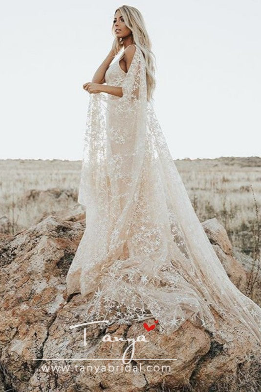 Awesome Floral Print Star Wedding Gowns With Cape ZW124