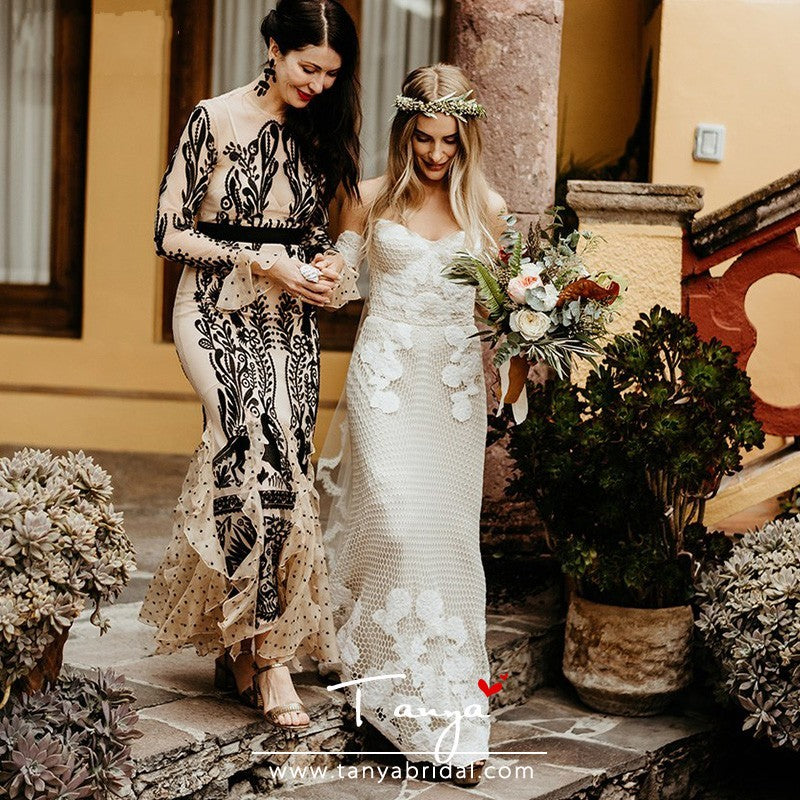 Luxury Lace Illusion Mermaid Wedding Dresses Strapless Neck Appliques Plus  Size Bridal Gowns Robe de mariée With Veil - AliExpress