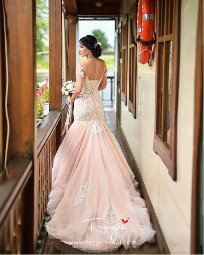 Blush Pink A-line Sweetheart Floral Wedding Dress MW761 | Musebridals