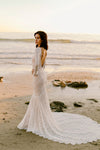 Mermaid Backless Lace Nude Lining Long Sleeves Wedding Bridal Gown