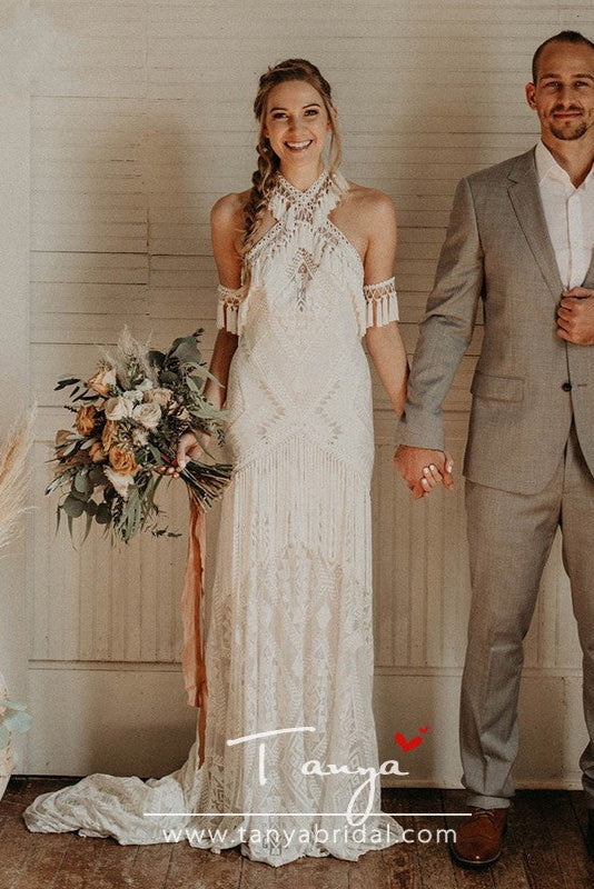 Gypsy Hippie Striking Lace Wedding Dress With Tassel ZW229 TANYA BRIDAL Gypsy Hippie Striking Lace Wedding Dress With Tassel ZW229 TANYA BRIDAL