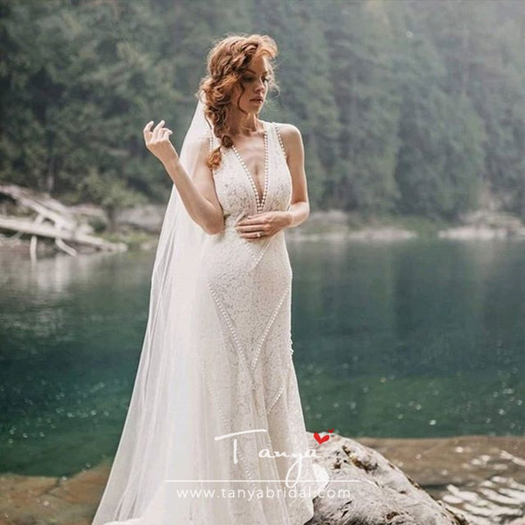 Vintage Bohemian Lace Wedding Dresses 2020 Deep V-Neck Mermaid Bridal Gowns Romantic Dreamy Vestido De Noivas Chic ZW241
