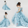 New Pretty Flower Girls Dresses Ruched Tiered Ice Blue Puffy Girl Dresses for Wedding Party  TBF028