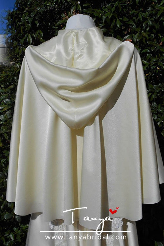 Ivory Silk Satin Wedding Cloak shawl jacket hooded Cape Bridal Accessories DJ076