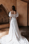 Puff Short Sleeve V-Neck A Line Lace Wedding Dresses Robe De Soriee Chic ZW698