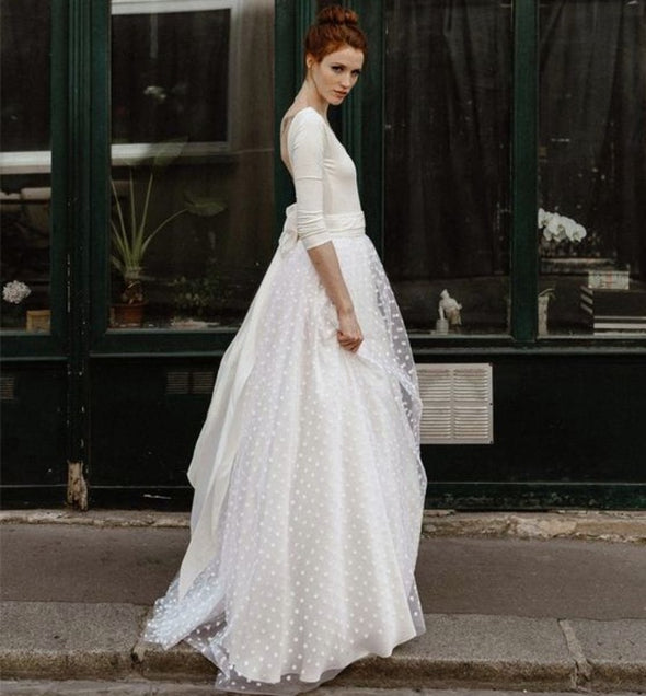 Long Sleeves A Line Dot Tulle Wedding Bridal Dress  TB1373