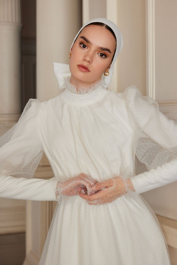 Dot Tulle Pretty Long Muslim Wedding Dress 2023 New Style