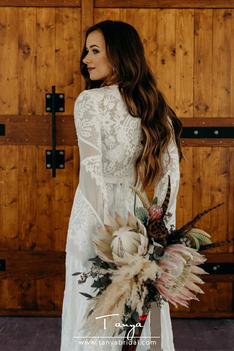 Country Style Boho Lace Wedding Dresses With Long Sleeves TBW39 TANYA BRIDAL Country Style Boho Lace Wedding Dresses With Long Sleeves TBW39 TANYA BRIDAL