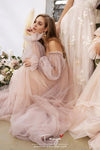 Pink Wedding Dresses Beach Boho Off the Shoulder Bridal Gown TBW17