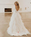 Modest High Low Wedding Dresses robe de mariee Long Sleeve Wedding Gowns Ruffle Organza Open Back Bridal Dress