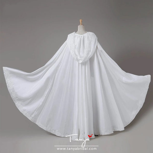 Ivory/Black/Red Lace Wedding Cape Long Bride Appliques Cloak DQG449