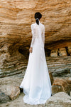 High Neck Long Sleeves Lace A Line Wedding Dress Side Split Bohemian