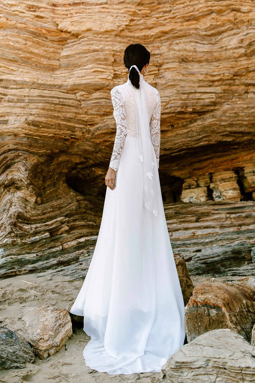 High Neck Long Sleeves Lace A Line Wedding Dress Side Split Bohemian TANYA BRIDAL High Neck Long Sleeves Lace A Line Wedding Dress Side Split Bohemian TANYA BRIDAL