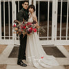 V-Neck Simple Wedding Dresses Beaded Elegant Bridal Gowns A Line Long sleeveless Vestido De noivas ZW230