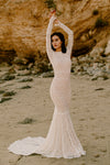 Mermaid Backless Lace Nude Lining Long Sleeves Wedding Bridal Gown