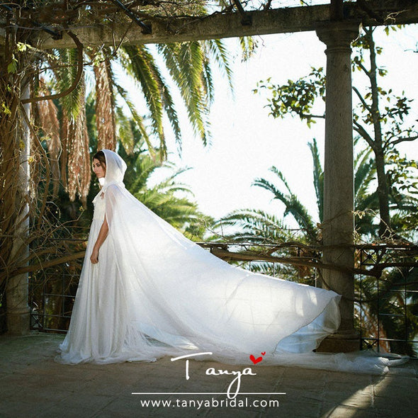 Wedding Bridal Cloak White Ivory Vanille Cape With Hood 2m length DJ015