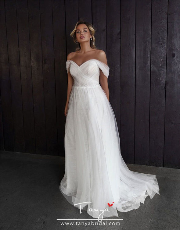Simple Lace A-Line Wedding Dresses Bohemian Ladies Wedding Gowns