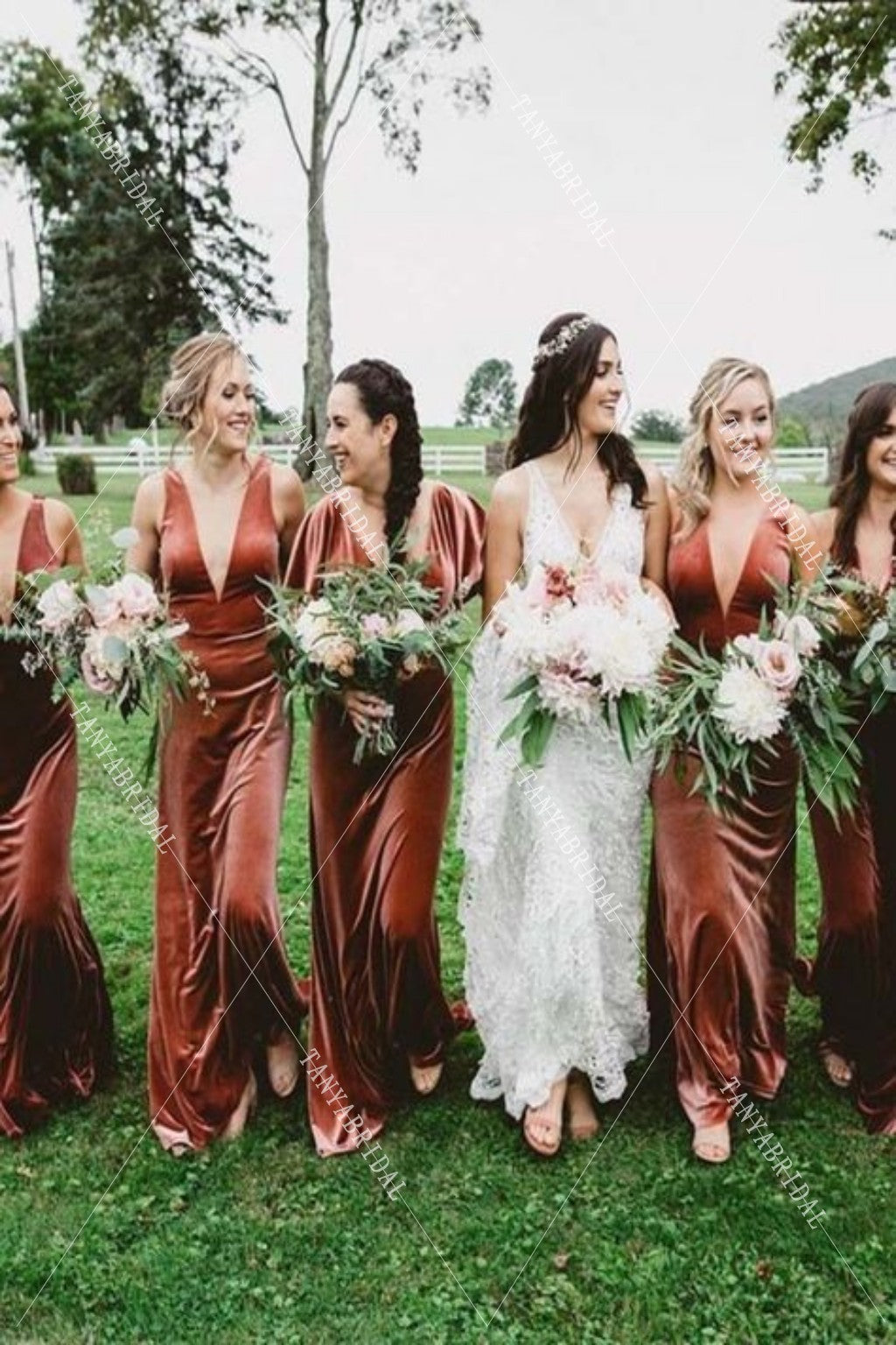 Velvet Bohemian Bridesmaid Dresses Sexy V-neck Backless Country Style – TANYA BRIDAL Velvet Bohemian Bridesmaid Dresses Sexy V-neck Backless Country Style – TANYA BRIDAL