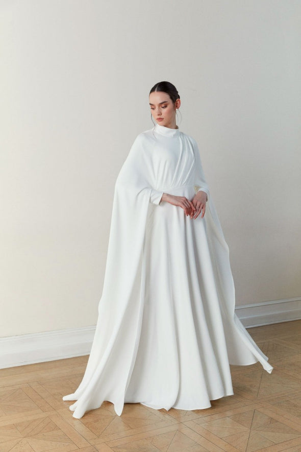 Simple  Muslim Wedding Dress With Flare Cape