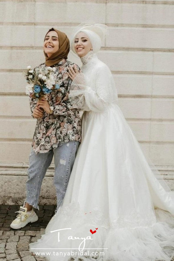 Muslim White Wedding Dresses With Wrap TBW25