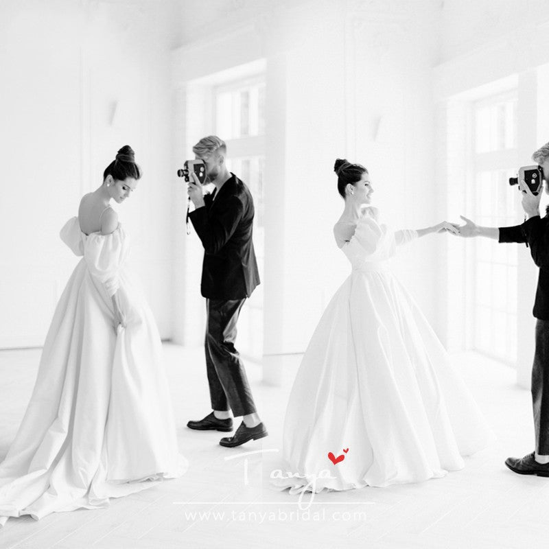 Whimsical Long Sleeve Satin A Line Bridal Gowns ZW193