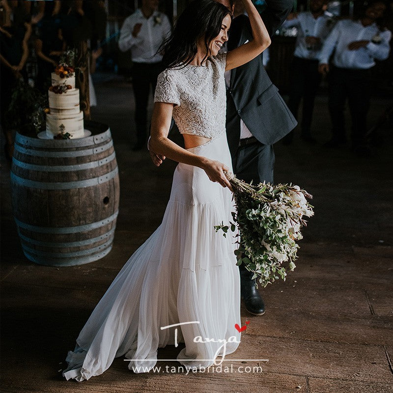 Boho Wedding Dresses A Line Short Sleeve Noivas ZW0250 TANYA BRIDAL Boho Wedding Dresses A Line Short Sleeve Noivas ZW0250 TANYA BRIDAL