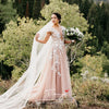 Dusty Rose Lace Wedding Dresses A Line Tulle Dramatic Bohemian Bridal Gowns MOUNTAIN FAIRY Vestido De Noivas ZW235