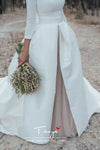 Two Pieces Long Sleeves Satin Wedding Dresses With Kakhi Skirt Bride Dress