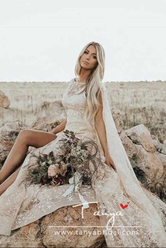Awesome Floral Print Star Wedding Gowns With Cape ZW124
