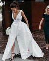 A Line V Neck Satin Wedding Dresses TB1416