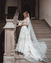 A Line V Neck Half Sleeves Lace Wedding Dresses TB1418