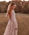 V Back Bling Bling Bohemian Wedding Dresses Illusion Sexy Luxury A Line Long Sleeves Noivas Bridal Gown DQG1179