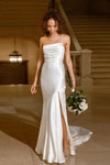 Pure Simplicity Thigh-High Split Flattering Pleated Wedding Dresses With Back Tie Chic Noivas ZW699