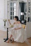 Taffeta A Line Wedding Dresses Ankle Length With Cloud Detachable Sleeves DW648