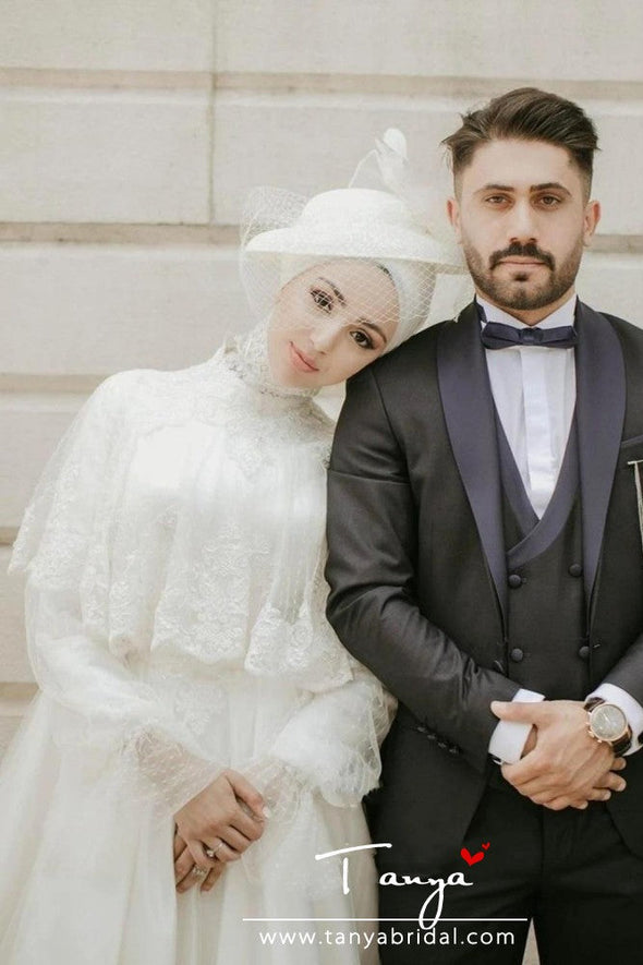 Muslim White Wedding Dresses With Wrap TBW25