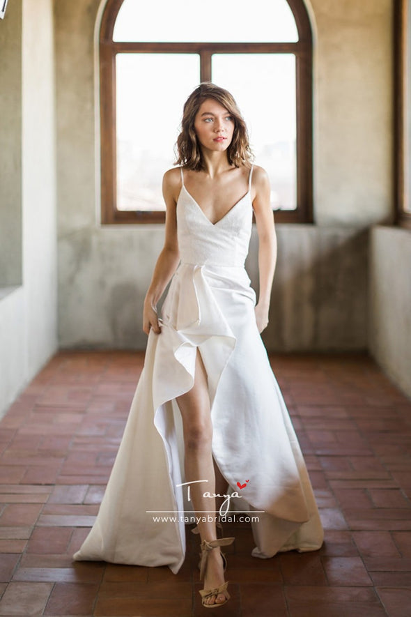 Elegant Simple Satin Wedding Dresses High Split
