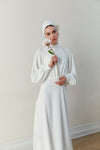 Simple Long Wedding Dress Muslim Floor Length With Buttons