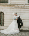 Elegant Long Muslim Wedding Bridal Gown Lace Edge Tulle Bride Dress