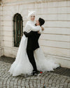 Elegant Long Muslim Wedding Bridal Gown Lace Edge Tulle Bride Dress