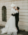 Elegant Long Muslim Wedding Bridal Gown Lace Edge Tulle Bride Dress