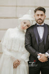 Elegant Long Muslim Wedding Bridal Gown Lace Edge Tulle Bride Dress