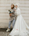 Elegant Long Muslim Wedding Bridal Gown Lace Edge Tulle Bride Dress