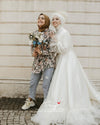 Elegant Long Muslim Wedding Bridal Gown Lace Edge Tulle Bride Dress DQG1108