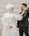 Elegant Long Muslim Wedding Bridal Gown Lace Edge Tulle Bride Dress