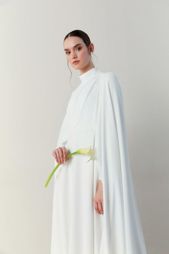 Simple  Muslim Wedding Dress With Flare Cape