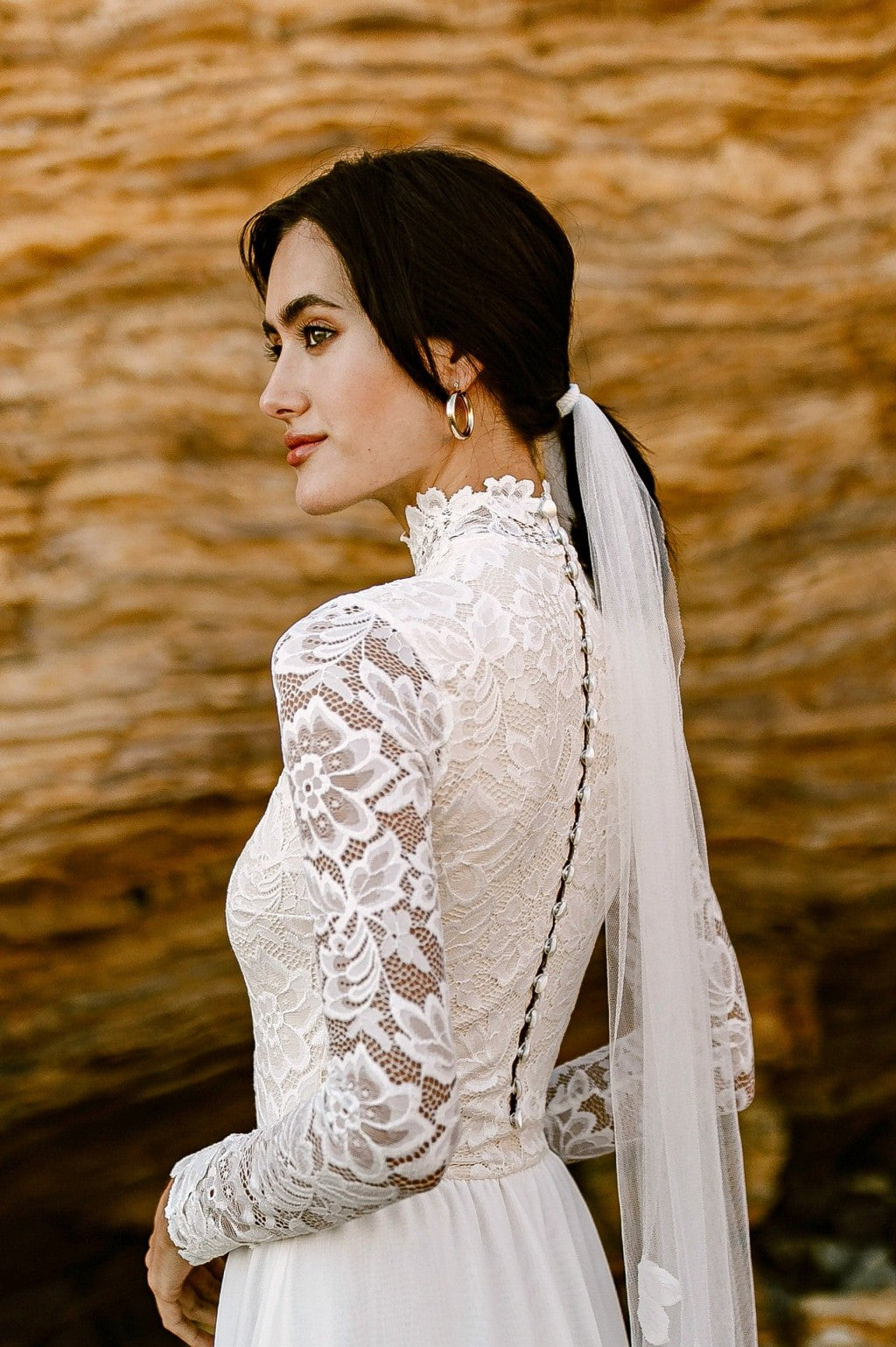 High Neck Long Sleeves Lace A Line Wedding Dress Side Split Bohemian TANYA BRIDAL High Neck Long Sleeves Lace A Line Wedding Dress Side Split Bohemian TANYA BRIDAL