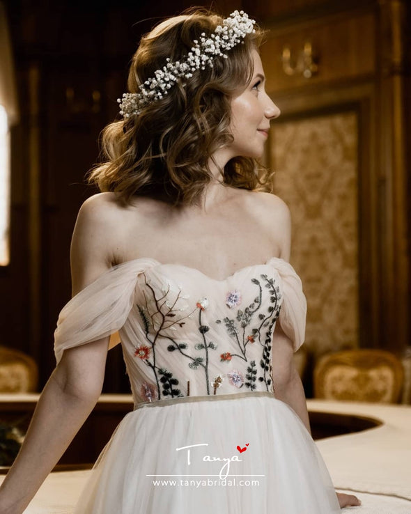 Elegant Faire Wedding Dresses Off The Shoulder Modest Bride Dress DW238