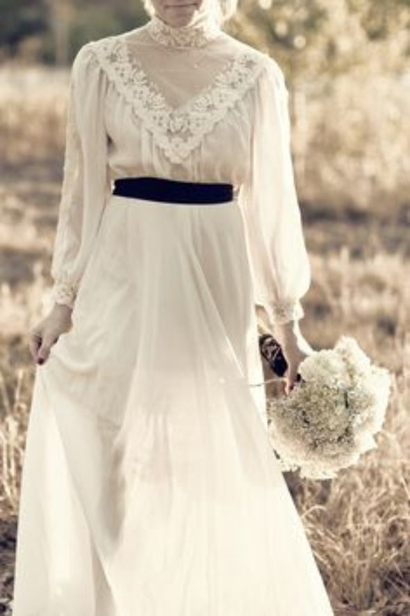 Long Sleeves Bohemian A Line Chiffon Wedding Bridal Dress  TB1374