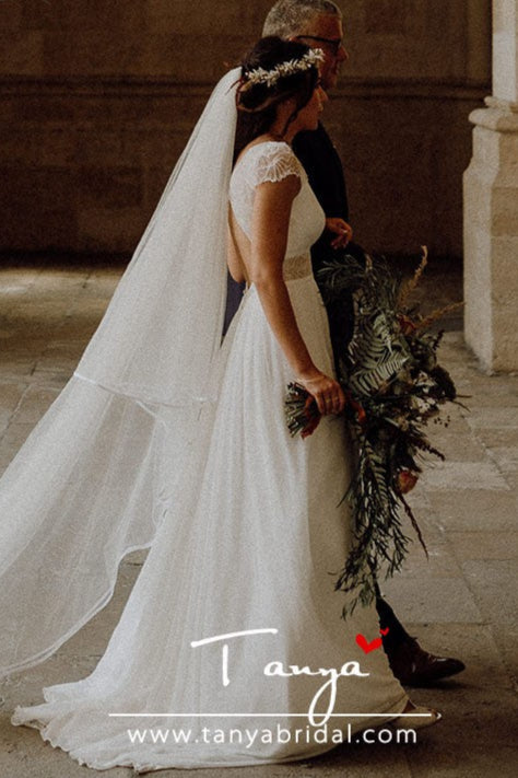 Cape Sleeve Chiffon Wedding Dresses Open Back Bridal Gowns TANYA BRIDAL Cape Sleeve Chiffon Wedding Dresses Open Back Bridal Gowns TANYA BRIDAL