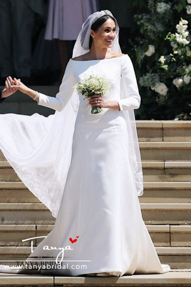 Scoop Neck Mermaid Wedding Dresses Harry and Meghan's wedding Gowns Long Sleeve elegant Simple abiti a sposa ZW050